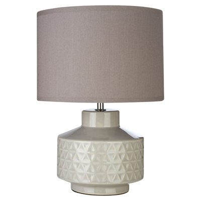 Orsina Table LampTextured Ceramic Base With Gloss Grey FinishWhite Fabric Shade Provides Soft Ambient Light, from B&Q