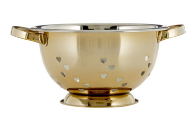 Orsina Unisex Gold Hearts Design Colander, Stylish Metal Strainer With Decorative Heart Cut-Outs, Durable Finish - Image 4