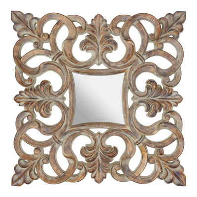 Orsina Coastal Wall Mirror With Weathered White Wood Effect,square Mirror With Floral Vine Border For Gifting from B&Q