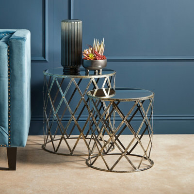 Orsina Industrial Set Of Two Diamond Design Silver TablesVersatile Small TableEveryday Use Lounge Table from B&Q