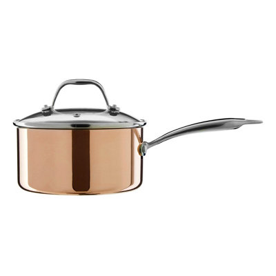 Orsina 18Cm Copper Finish SaucepanPan With Glass LidTri-Ply Pan Saucepan With Steam VentStylish Saucepan from B&Q