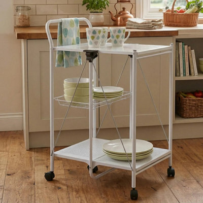 Orsina Compact Design White Rectangular Folding Kitchen TrolleySturdy Kitchen Trolley For Entertaining Guests from B&Q