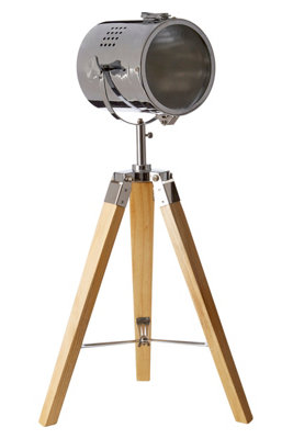 Orsina Modern Tripod Table Lamp With Swivel Chrome ShadeAdjustable Spotlight Table Lamp With Wooden Base from B&Q