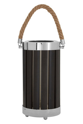 Orsina Black Cylindrical Table Lamp With Silver Metal TrimVertical Slatted Lamp With BandsLuxe Decorative Lamp from B&Q