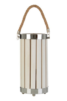 Orsina White Slatted Lamp Holder With Nautical Rope DetailChrome-Trimmed Cylindrical LampStylish Small Lamp from B&Q