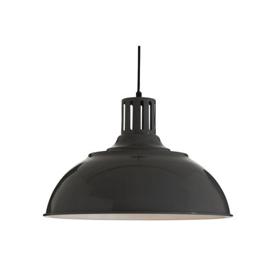 B&Q -  Ridged Bowl Grey Pendant LightCurved Hanging Lamp With Retro Vent HolderModern Ceiling Pendant Light