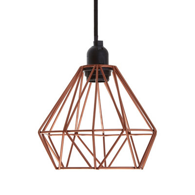 B&Q -  Copper Wire Geometric Pendant LightCrystalline Shape Hanging LampDurable Wire Lamp With Angular Frame