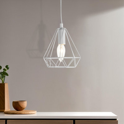 B&Q -  Geometric Luxe White Wire Pendant Light With Metal FrameSymmetrical Hanging LampScandi Pendant Light
