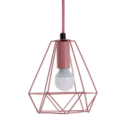 Orsina Pink Metal Wire Pendant Light With Cage ShadeThin Wire Hanging Light For CeilingDecorative Pendant Light from B&Q