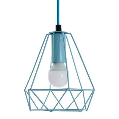 Orsina Modern Pastel Blue Pendant LightOpen Frame Hanging Lamp With Exposed Bulb DesignCompact Ceiling Fixture from B&Q