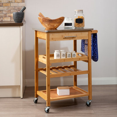 Orsina Compact Design Bamboo One Drawer Kitchen TrolleySturdy Kitchen Trolley For GuestsMulti Tier Trolley from B&Q