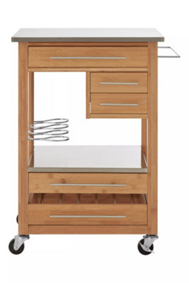 Orsina Sturdy Bamboo Four Drawer Kitchen TrolleyCompact Design Kitchen Trolley For GuestsMulti Tier Trolley from B&Q