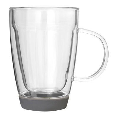 B&Q -  Premium Double Wall Glass Mug 350MlInsulated Glass Coffee MugNon Slip Silicone Base Double Walled Mug