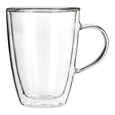 B&Q -  Premium Double Wall Glass Mug 330MlInsulated Glass Coffee MugNon Slip Silicone Base Double Walled Mug
