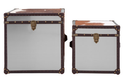 Orsina Brown & White Genuine Cowhide Storage Trunk Set,chest Boxes With Toggle Latches,trunk With Real Leather Trim from B&Q