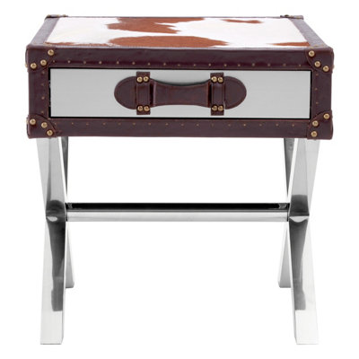 Orsina Brown And White Genuine Cowhide One Drawer Table,storage Table With Metal Crossed Legs,small End Table from B&Q