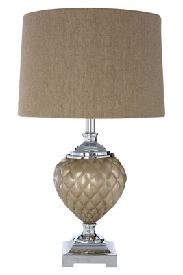 Orsina Textured Mink Table LampQuilted Conical Base With Silver PlinthNeutral Tone Shade For Boutique Décor from B&Q