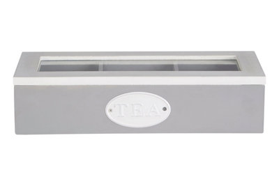Orsina Organized 3 Compartment Tea Storage BoxGrey With Glass Lid Box For Kitchen Afternoon Tea Bag Organizer from B&Q