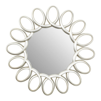 Orsina Large Wall Mirror With Petal FramePewter Finish Round MirrorOval Accent MirrorDecorative Mirror from B&Q