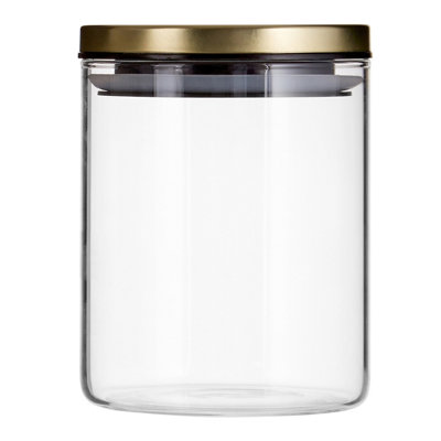 Orsina 700Ml Gold Lid Storage JarClear Glass With Airtight Silicone Seal And Gold-Coloured Metal Lid from B&Q