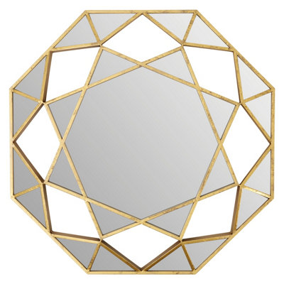 Orsina Gold Octagonal Wall MirrorDecorative Polygonal Design Statement MirrorModern Lattice Metal Frame Mirror from B&Q