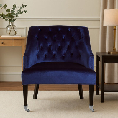 Orsina Classic Blue Velvet ChairMid Century Design Comfortable ArmchairVelvet Upholstered Modern Armchair from B&Q