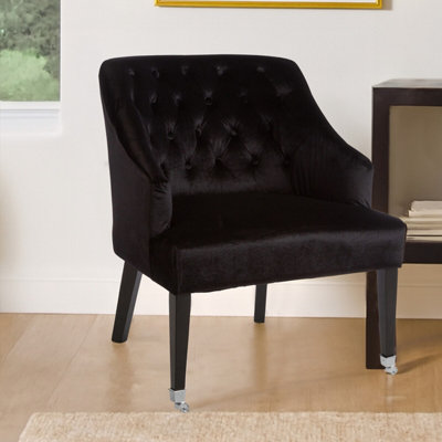 Orsina Velvet Upholstered Black Velvet ChairMid Century Design Comfortable ArmchairClassic Modern Armchair from B&Q