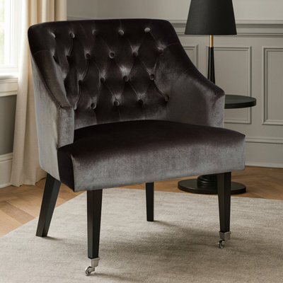Orsina Classic Grey Velvet ChairMid Century Design Comfortable ArmchairVelvet Upholstered Modern Armchair from B&Q