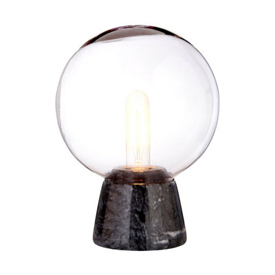 Orsina Contemporary Globe Lamp With Black Marble BaseContrasting Bedside Table LightVersatile Modern Lamp from B&Q