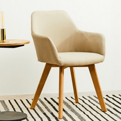 Orsina Stone Fabric Chair With Wood LegsBackrest Dining ChairSpace-Saving Office Accent Chair With Upholstery from B&Q