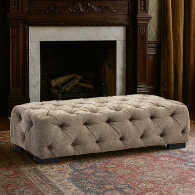 Orsina Elegant Natural Fabric FoostoolButton Tufted Upholstered Soft FootstoolPremium Footstool For Bedroom from B&Q