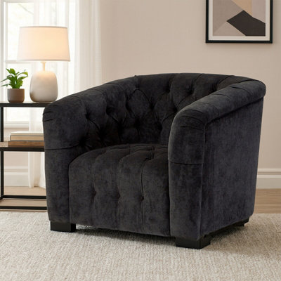 Orsina Modern Design Black Fabric ArmchairTimeless Appeal Occassional ArmchairComfortable Accent Armchair from B&Q