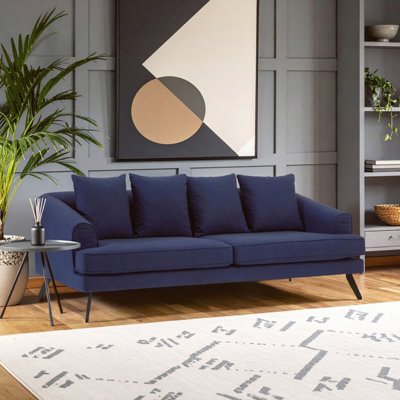 Orsina Comfortable 3 Seater Navy Fabric SofaStylish Mid Century Sofa For BedroomFunctional 3 Seater Sofa from B&Q