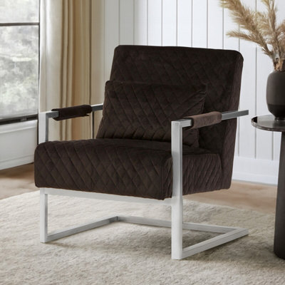 Orsina Luxe Black Velvet Armchair With Chrome FrameQuilted Accent Lounge Chair For Living Room from B&Q