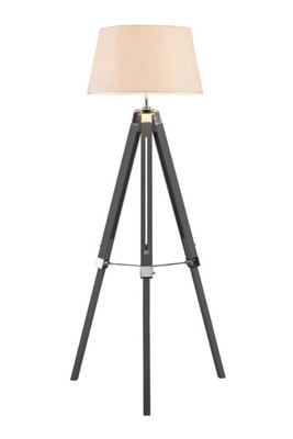 Orsina Grey Tripod Floor LampCream Linen Shade Ambient LightingModern Industrial Standing Lamp With Wood Base from B&Q
