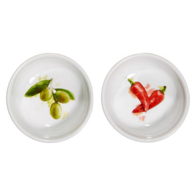 Orsina Set Of 2 Dipping Bowls,perfect Gift For Italian Cuisine Lovers,bowls With Colorful Pepper & Olive Design from B&Q