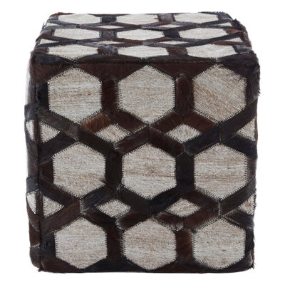 Orsina Safira Genuine Grey Leather Patchwork Pouffe from B&Q