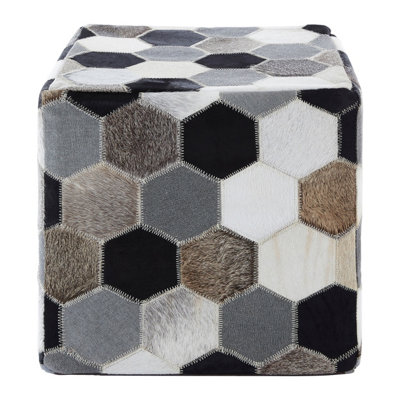 Orsina Safira Leather Patchwork Pouffe from B&Q