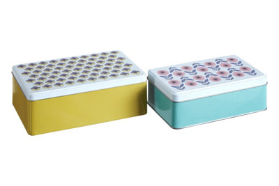 Orsina Rectangular Storage TinsSet Of 2 Retro Metal Canisters With Printed LidsIdeal For Storing Biscuits,