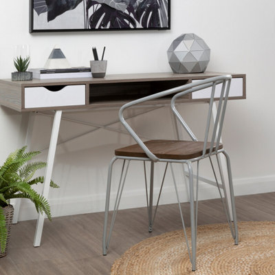 Orsina Versatile Grey Metal And Elm Wood Arm ChairAccent Dining Arm ChairWooden Chair For HomeOfficeLounge from B&Q
