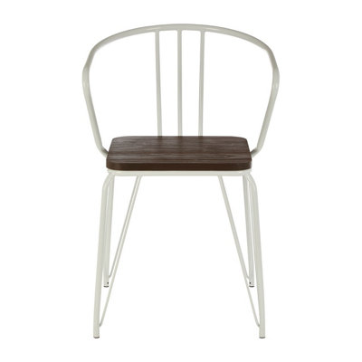 Orsina Sturdy White Metal And Elm Wood Arm ChairAccent Dining Arm ChairWooden Chair For HomeOfficeLounge from B&Q