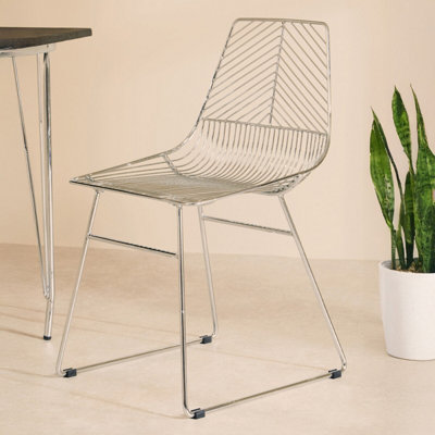 Premier Housewares Interioirs By Premier Sturdy Chrome Metal Wire Chair, Metal Chair For Kitchen, Outdoor Tapered Metal Chair For Patio, Lawn Small