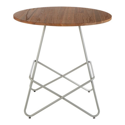 Orsina Grey Metal And Elm Wood Round TableGeometric Coffee Table For Home And OfficeRound Outdoor Dining Table from B&Q