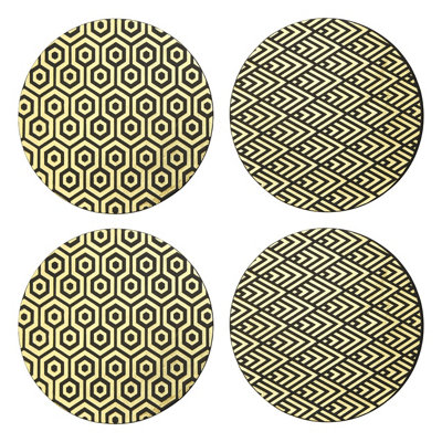 Orsina Set Of Four Deco Black And Gold PlacematsDurable Heat-Resistant Table Mats With Art Deco Geometric Design from B&Q