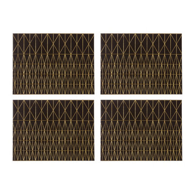 Orsina Set Of Four Prism Black And Gold PlacematsDurable Heat-Resistant Faux Leather Mats With Geometric Design from B&Q