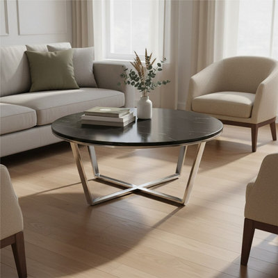 Orsina Allure Round Black Faux Marble Coffee Table from B&Q