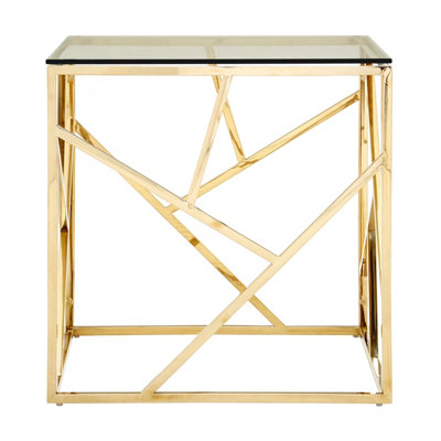 Orsina Stylish Champagne Geometric End TableVersatile Statement TableEasily Maintained Sitting Room Table from B&Q
