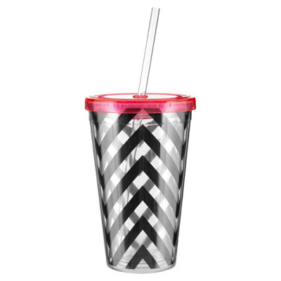 Premier Housewares Interiors By Premier Chevron 450Ml Drinks CupTrendy Bpa Free Drinks Cup With Lid And StrawDouble Walled Cold Drinks Cup from B&Q