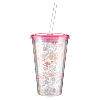 B&Q -  Stripped 450Ml Drinks CupTrendy Bpa Free Drinks Cup With Lid And StrawDouble Walled Cold Drinks Cup