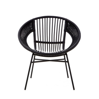 Orsina Black Natural Rattan And Black Iron Arm ChairComfortable Outdoor ChairDurable Black Natural Dining Chair from B&Q